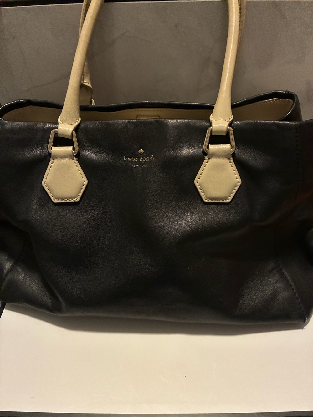 kate spade Black and Cream Leather Tote Bag